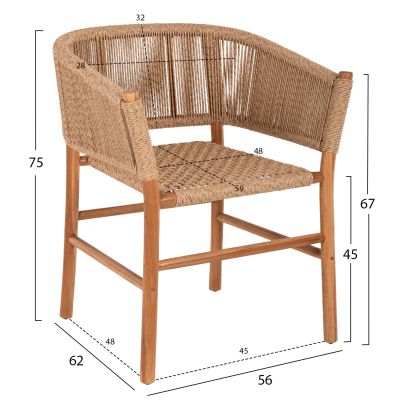 ARMCHAIR IRVINE HM9822 TEAK WOOD-SYNTHETIC ROPE IN NATURAL COLOR 64x56x76Hcm.