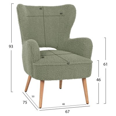 ARMCHAIR MYLIE HM8394.27 PISTACHIO GREEN BOUCLE FABRIC 66X75X93Hcm.