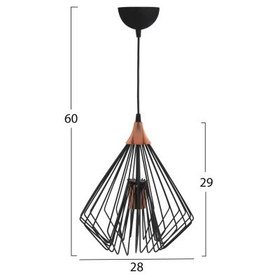 CEILING PENDANT BLACK METAL RODS DIAMOND-SHAPED Φ28x60Hcm.HM7683.01