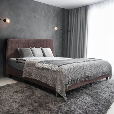 BED DOUBLE-SIZE HILDA HM717.02 BROWN TEDDY FABRIC--FOR MATTRESS 160x200cm