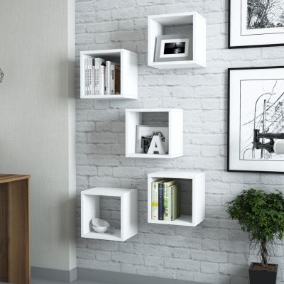 WALL SHELVES 5PCS HM9519.03 WHITE MELAMINE 30x30x24Hcm.