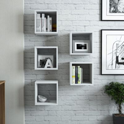 WALL SHELVES 5PCS HM9519.03 WHITE MELAMINE 30x30x24Hcm.