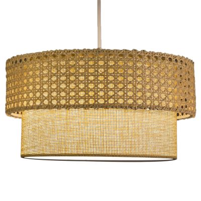 PENDANT CEILING LAMP HM7629.01 TWO-LAYER DRUM-RATTAN AND FABRIC, METAL FRAME