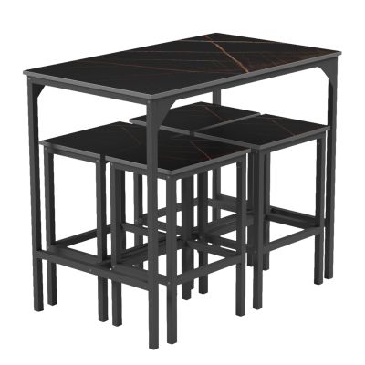 DINING SET FOR BARS 5PCS BOXY HM9882.13 BLACK METAL FRAMES-BLACK MARBLE MELAMINE