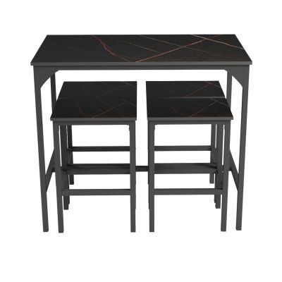 DINING SET FOR BARS 5PCS BOXY HM9882.13 BLACK METAL FRAMES-BLACK MARBLE MELAMINE