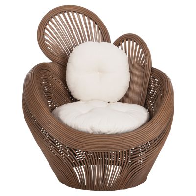 ARMCHAIR CIRCE HM9883 BROWN RATTAN-ECRU CUSHIONS 100x74x112,5Hcm.