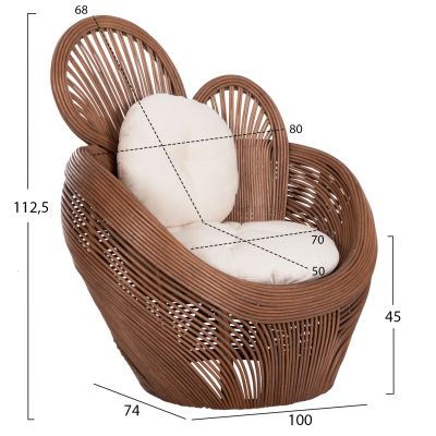 ARMCHAIR CIRCE HM9883 BROWN RATTAN-ECRU CUSHIONS 100x74x112,5Hcm.