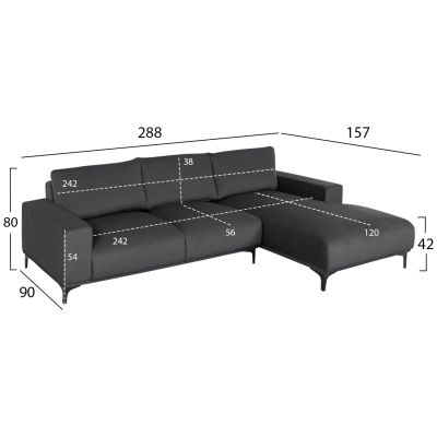 CORNER SOFA (RIGHT) NOA HM3278.02R ANTHRACITE FABRIC 288x90-157x67-80Hcm.