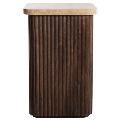 SIDE TABLE SQUARE GLADYS HM9713 SOLID MANGO WOOD-WHITE TRAVERTINE 40x40x60Hcm.