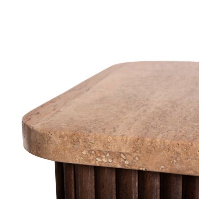 SIDE TABLE SQUARE GLADYS HM9713 SOLID MANGO WOOD-WHITE TRAVERTINE 40x40x60Hcm.