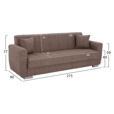 ΗΜ3240.02- 215x80x77cm, 3-seater sofabed, beige