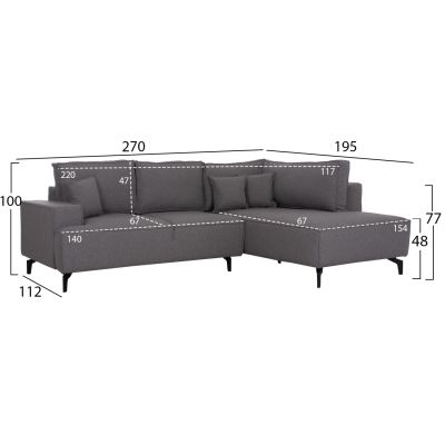 CORNER SOFA-BED WITH STORAGE SPACE SAFFIRA HM3303.01R GREY FABRIC 270x195x100Hcm.