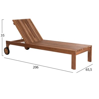 SUNBED LOUNGER LAGERTHA HM5963.11 TEAK WOOD IN NATURAL COLOR 200x65x102Hcm.