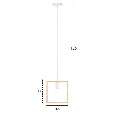 CEILING PENDANT LAMP HM4071 WOODEN SQUARE CAP-WHITE CABLE 20Χ125H