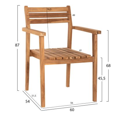 ARMCHAIR ERIETTA HM9534 TEAK WOOD IN NATURAL COLOR STACKABLE 60x54x87Hcm.