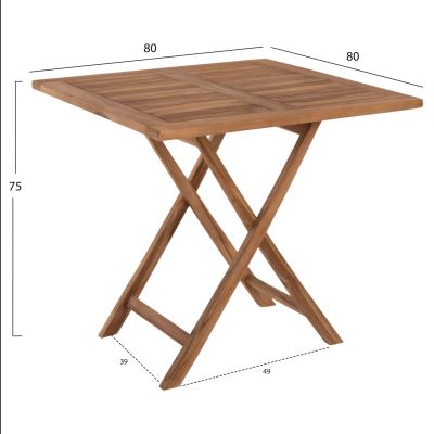 OUTDOOR SQUARE DINING TABLE KENDALL HM9544 FOLDABLE-TEAK WOOD IN NATURAL COLOR 80x80x75Hcm.