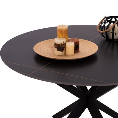 DINING TABLE ROUND SYNTEC HM9309.01 SINTERED STONE BLACK METAL LEGS Φ115x75H