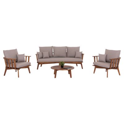 OUTDOOR LOUNGE SET 4PCS HARRA HM6236 ACACIA WOOD IN NATURAL--CUSHIONS IN GREY