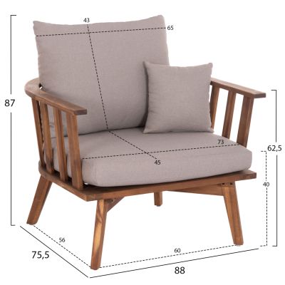 OUTDOOR LOUNGE SET 4PCS HARRA HM6236 ACACIA WOOD IN NATURAL--CUSHIONS IN GREY