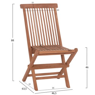 FOLDING CHAIR KENDALL HM18127 TEAK WOOD IN NATURAL COLOR 46.5x63.5x88Hcm.