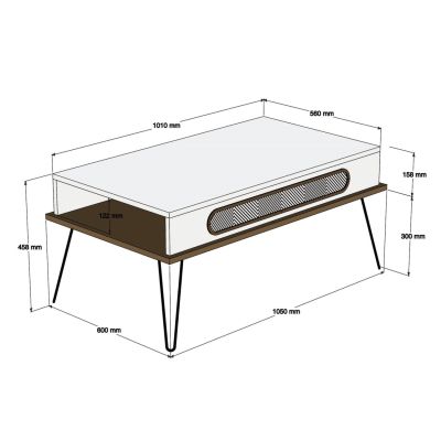 COFFEE TABLE MELAMINE HM9500.01 OAK COLOR-METALLIC LEGS 105x56x45.8Hcm.