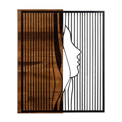 WALL DECORATION WOMAN PROFILE HM4801-METAL IN BLACK-WOOD 48x3(thickness)x58Hcm.