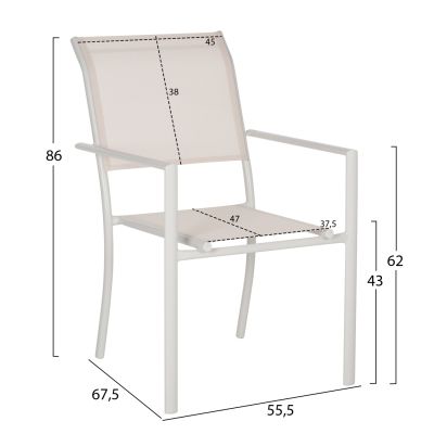 OUTDOOR DINING SET HM11837 7PCS ALUMINUM POLYWOOD TABLE & ALUMINUM ARMCHAIRS TEXTLINE WHITE