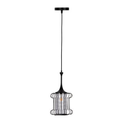 CEILING PENDANT LAMP HM4087 BLACK METAL-WHITE FABRIC Φ24x130Hcm.