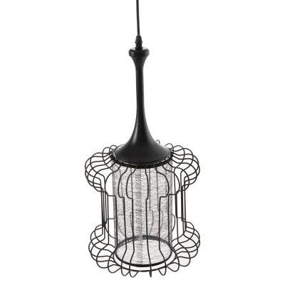 CEILING PENDANT LAMP HM4087 BLACK METAL-WHITE FABRIC Φ24x130Hcm.
