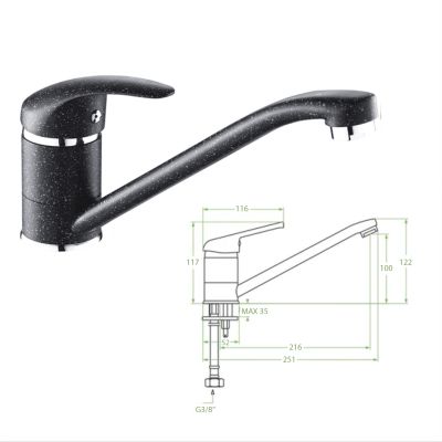 FAUCET FOR KITCHEN COUNTERTOP HM4869.03 LONG FAUCET SPOUT--BLACK GRANITE--25.1x12.2Hcm
