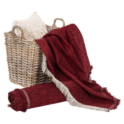 SOFA COVER-THROW WITH FRINGES DREAMTOPIA HM12164.10 IN BURGUNDY RED COLOR 178X178cm.