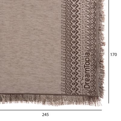SOFA COVER-THROW WITH FRINGES DREAMTOPIA HM12163.03 IN LIGHT BROWN COLOR 245X170cm.