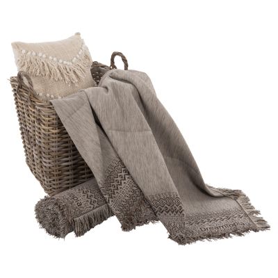 SOFA COVER-THROW WITH FRINGES DREAMTOPIA HM12163.03 IN LIGHT BROWN COLOR 245X170cm.