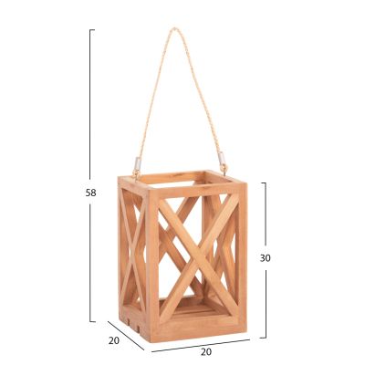 DECORATIVE TABLE LANTERN FOR CANDLES FENT HM4581 TEAK WOOD IN NATURAL 20x20x30-58Hcm.