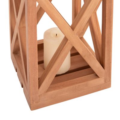 DECORATIVE TABLE LANTERN FOR CANDLES FENT HM4581 TEAK WOOD IN NATURAL 20x20x30-58Hcm.
