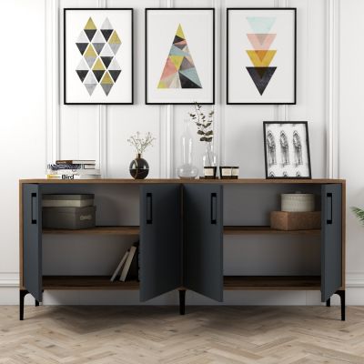 BUFFET MELAMINE WALNUT COLOR WITH CHARCOAL GREY DOORS 180x35x78Hcm.HM9428.01