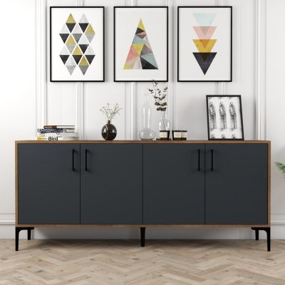 BUFFET MELAMINE WALNUT COLOR WITH CHARCOAL GREY DOORS 180x35x78Hcm.HM9428.01