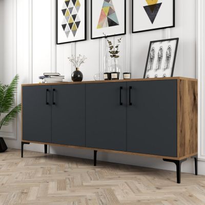 BUFFET MELAMINE WALNUT COLOR WITH CHARCOAL GREY DOORS 180x35x78Hcm.HM9428.01