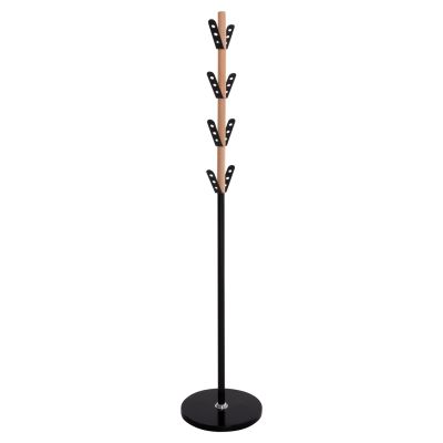 COAT HANGER BILLY HM18075.01 BEECH WOOD-BLACK METAL-BASE WITH WOOD Φ37.5X180Hcm.