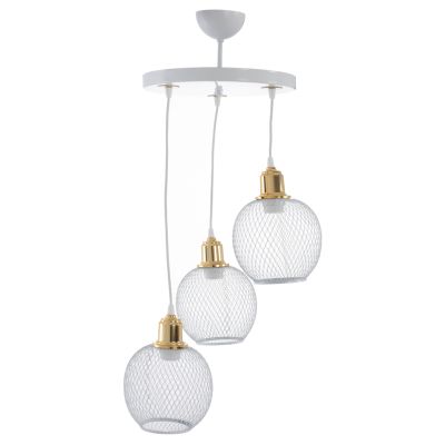 CEILING PENDANT 3-LIGHT WHITE METAL SPHERICAL MESHES Φ30x80Hcm.HM7689.02