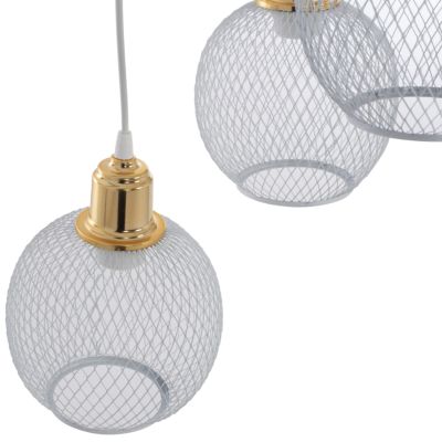 CEILING PENDANT 3-LIGHT WHITE METAL SPHERICAL MESHES Φ30x80Hcm.HM7689.02