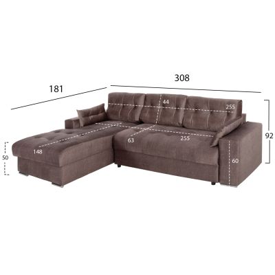 CORNER (LEFT) SOFA-BED WITH STORAGE SPACE CLANCY HM3281.03L BROWN FABRIC 308x181x92Hcm.