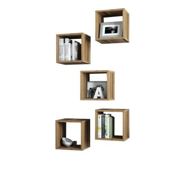 WALL SHELVES 5PCS HM9519.02 WALNUT MELAMINE 30x30x24Hcm.
