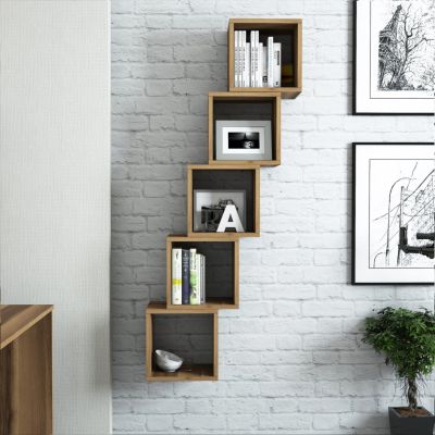 WALL SHELVES 5PCS HM9519.02 WALNUT MELAMINE 30x30x24Hcm.