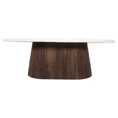 COFFEE TABLE OVAL PURGER HM9716 SOLID MANGO-WHITE MARBLE 120x70x38Hcm.