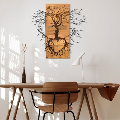 WALL DECORATION FACES HM4807-METAL IN BLACK-WOOD 60x3(thickness)x57.5Hcm.