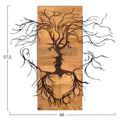 WALL DECORATION FACES HM4807-METAL IN BLACK-WOOD 60x3(thickness)x57.5Hcm.