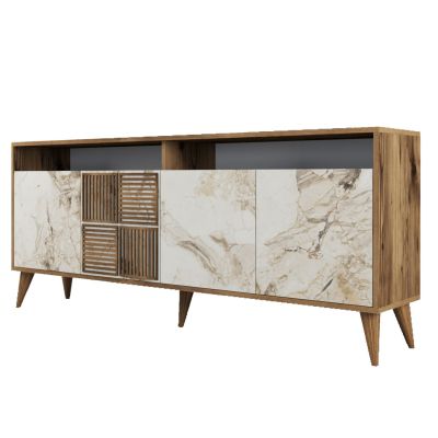 BUFFET MELAMINE IN WALNUT COLOR AND WHITE MARBLE-LOOK DOORS 180x35x78,6Hcm.HM9431.03