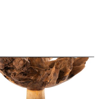 DINING TABLE ROOTS HM9395 TEAK ROOT WOOD-TEMPERED GLASS TOP 150x150X80Hcm.