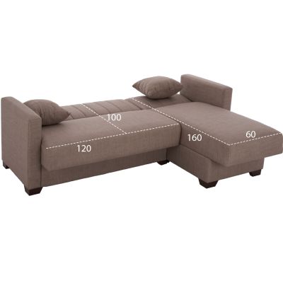 HM3244.02, corner sofa-bed, reversible, brown, 200x133x77